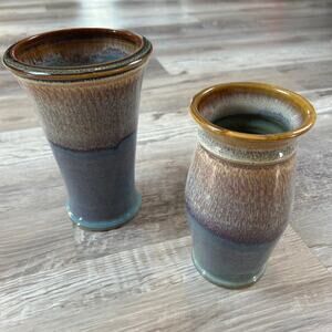Georgetown Pottery Glazed Ceramic Vases Purple Brown Set of 2 Handmade